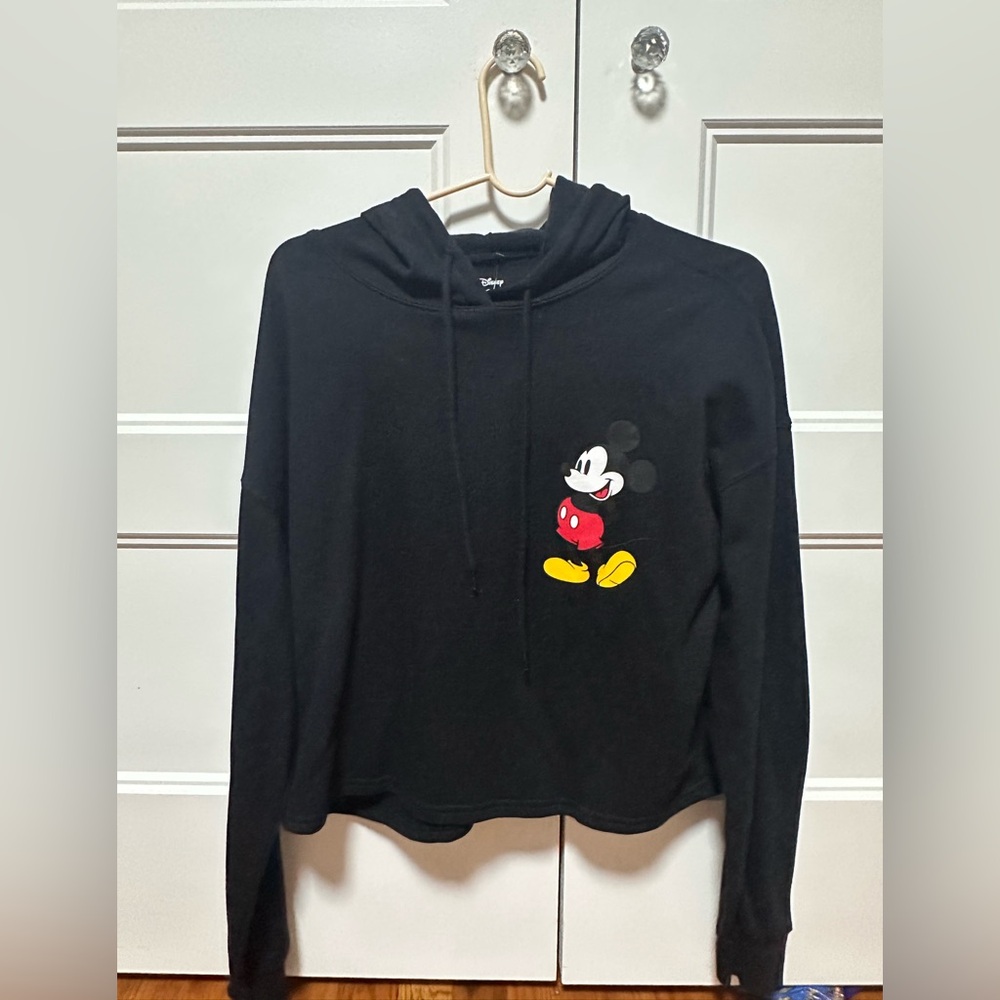 NWT Disney Black Cropped Hoodie with Mickey Mouse Design